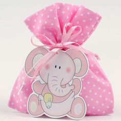 bolsita rosa con imagen de elefante foamy para bautizo