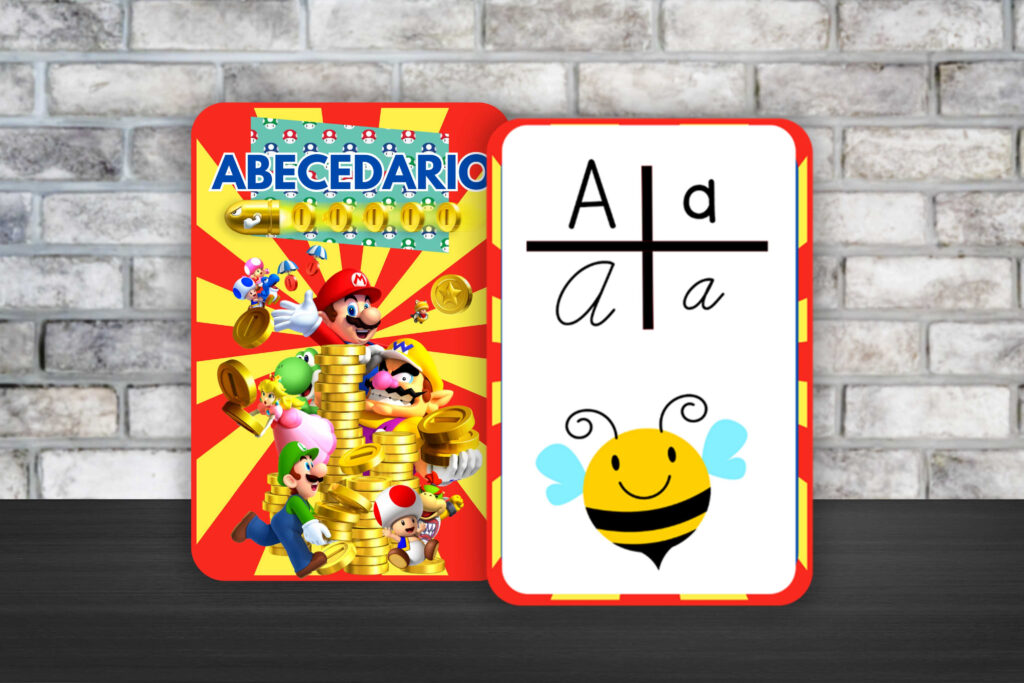 Diseño de Mario Bros para abecedario imprimible y editable